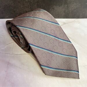 Blacksmith Geometric Patterned Brown and Blue 56” Tie